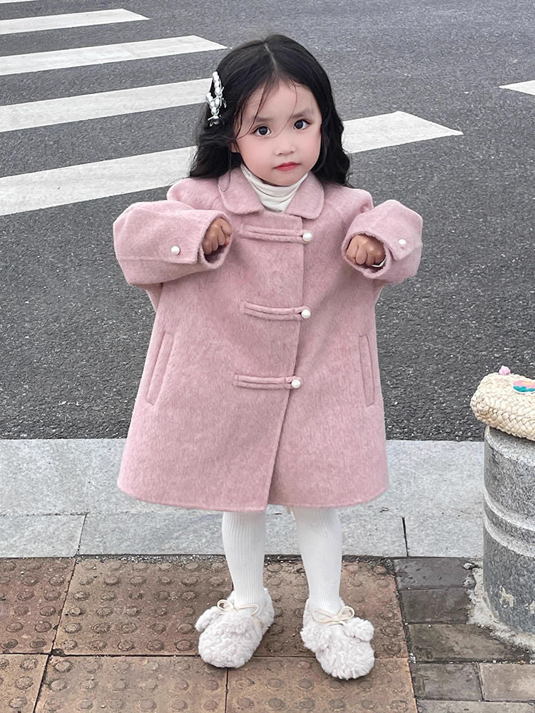 Sweet Reversible Woolen Coat Medium And Large Children And Girls