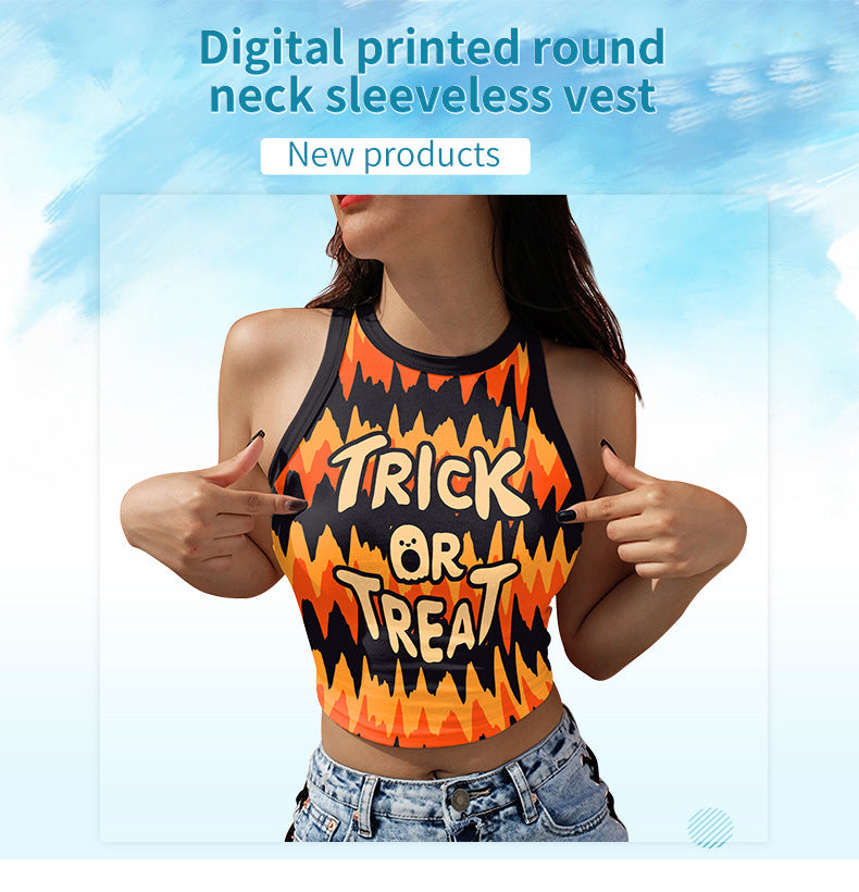 Hot Girls Digital Printing Outerwear Short Sleeveless T-shirt top