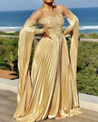 New Women's Pleated Off-the-shoulder Party Dress Long Skirt