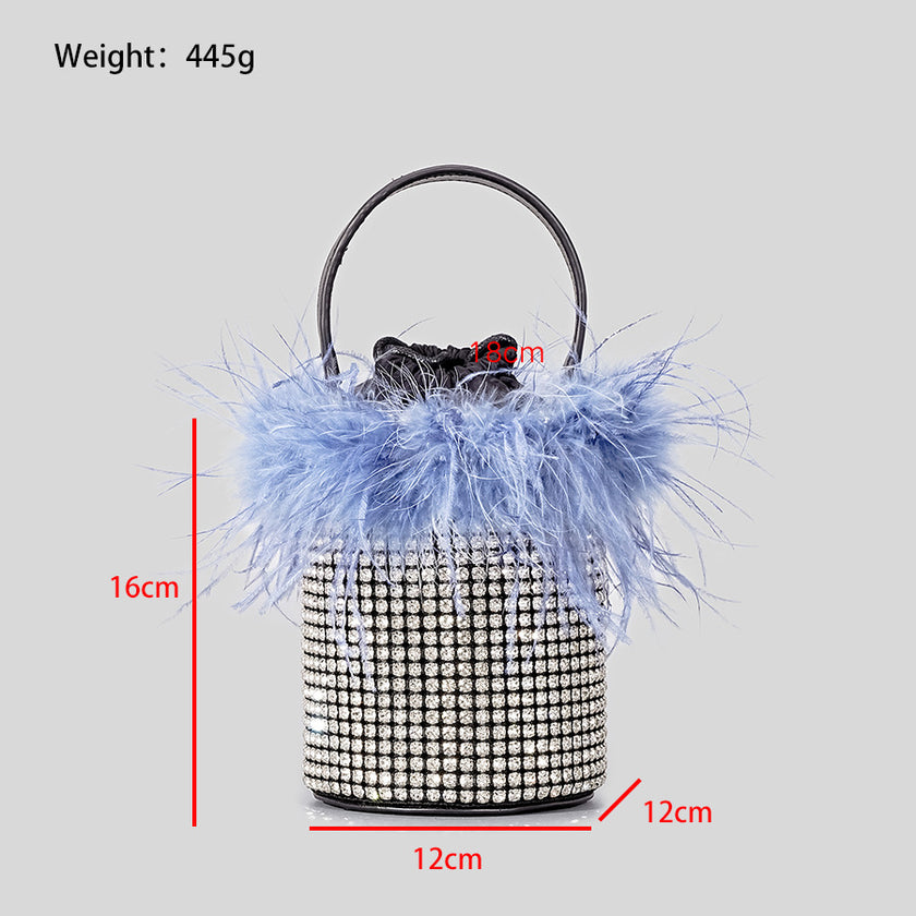 Plush Bucket Bag Female Bling Hot Drilling