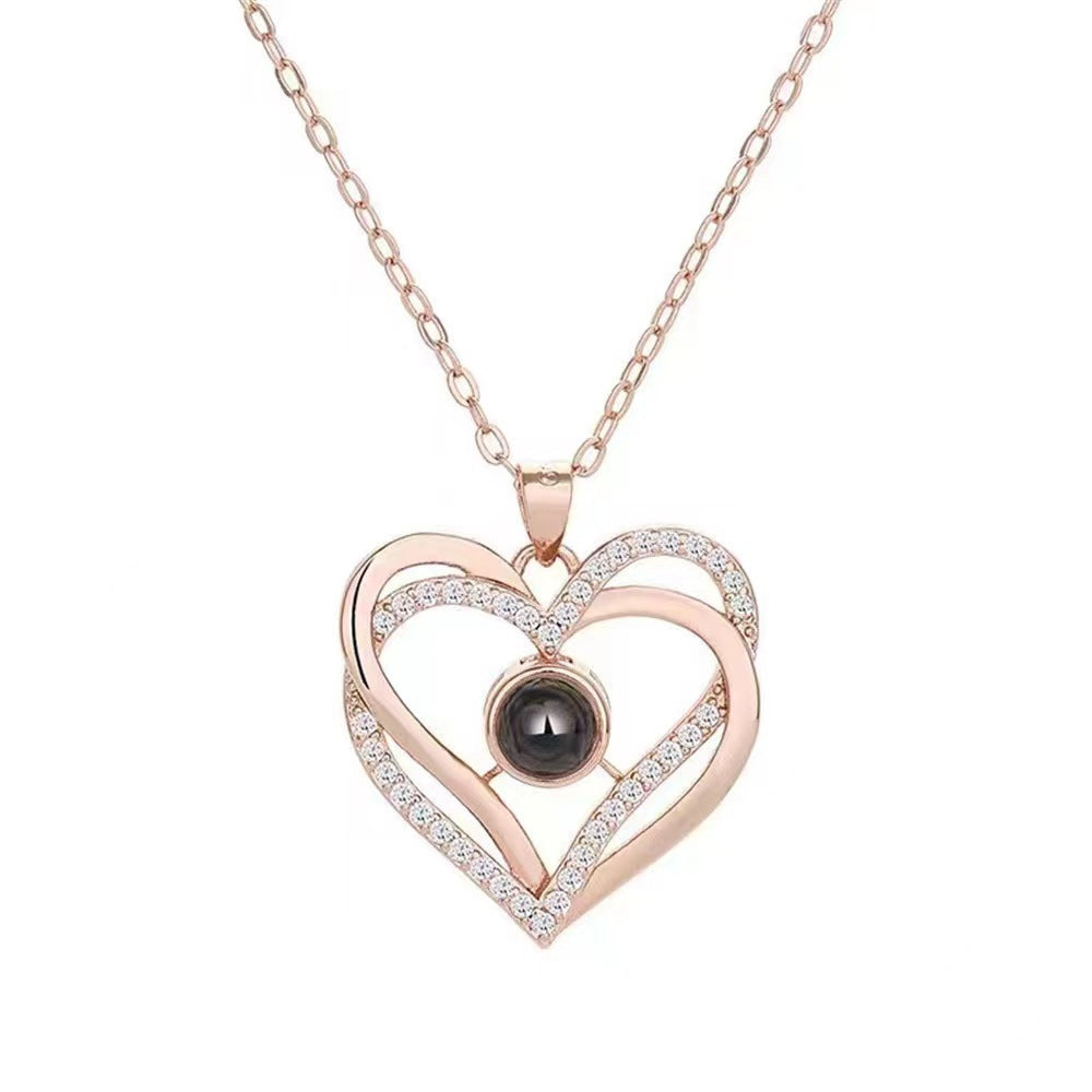 Creative Double Layered Love Set Diamond Projection Necklace