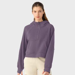 Hoodie Half Zipper Sweater Women's Short Casual Loose All-Match Sports Top