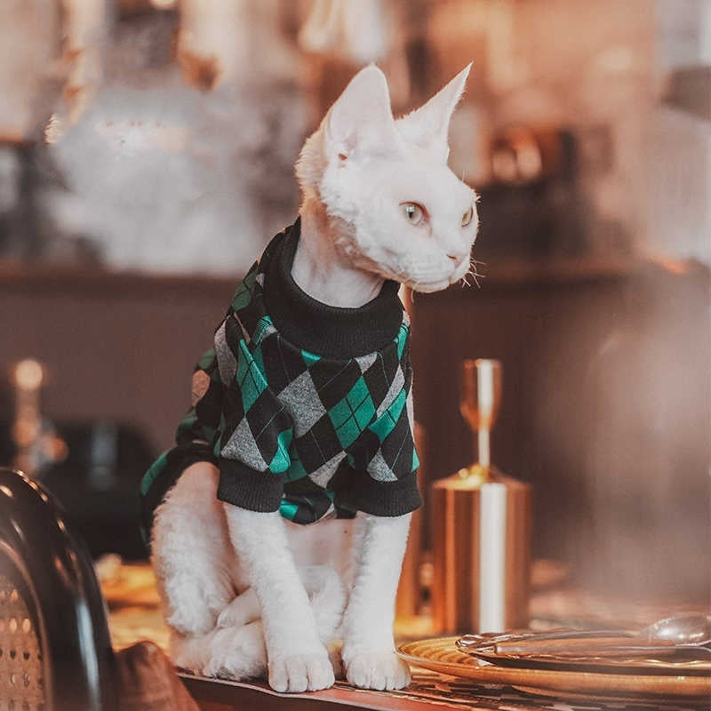 Hairless Cat Clothes Pet Cotton Plaid Long-sleeved Sweater