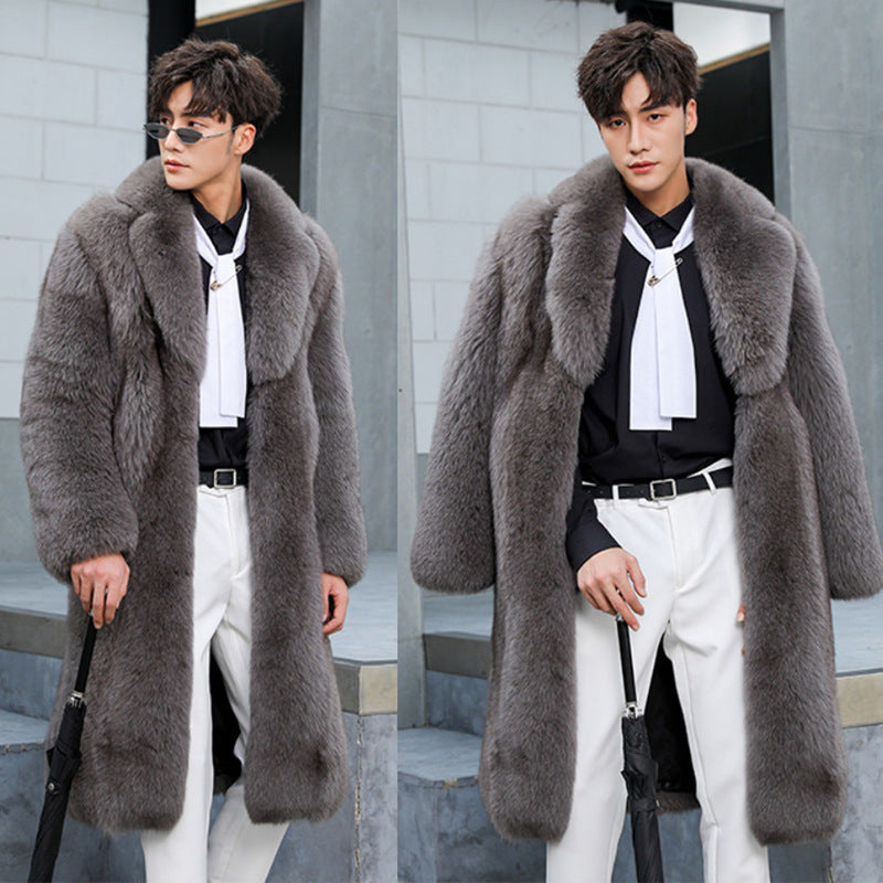 Men's Fur Coat Imitation Fox Hair Long Casual Windbreaker