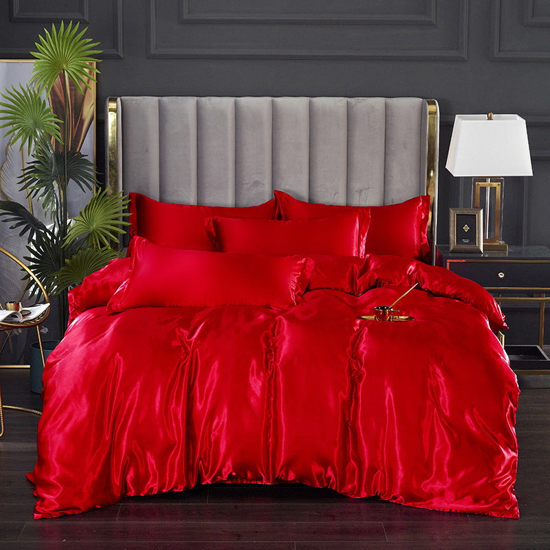 Pure Color Washed Ice Silk Quilt Cover Bedding