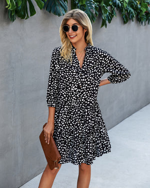 Fashion Printed Plaid V-neck Three-quarter Sleeve Women's Dress