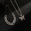 Alpcamers Double Layer Cuban Necklace Full Of Diamonds With Large Butterflies