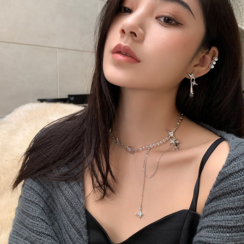 Diamond Star Awn Water Drop Pendant Clavicle Necklace Fashion