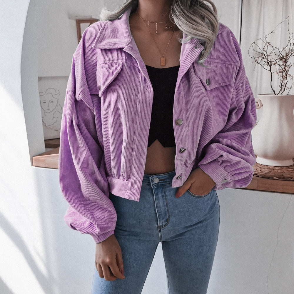 Lantern Long-Sleeved Corduroy Casual Short Coat Jacket
