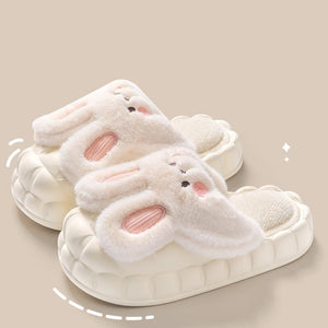Cute Rabbit Shoes Winter Fuzzy Slippers Women Detachable Washable House Shoes