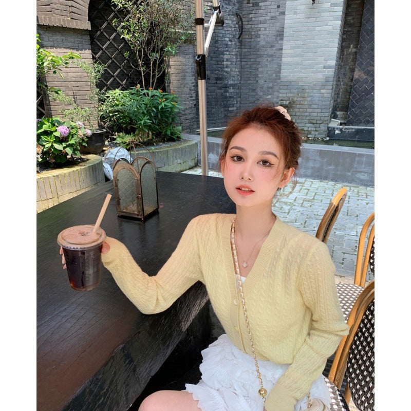 Gentle Wind Wool V-neck Knitted Cardigan Women