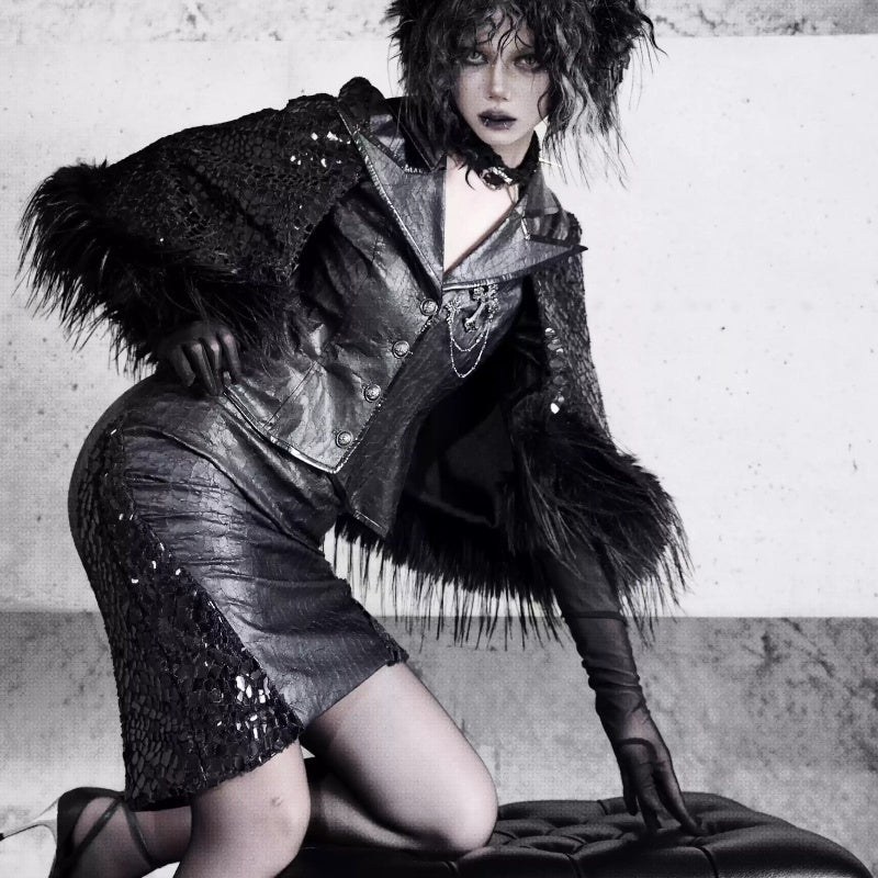 Gothic Office Siren Fur Suit Cape Cloak Coat For Women