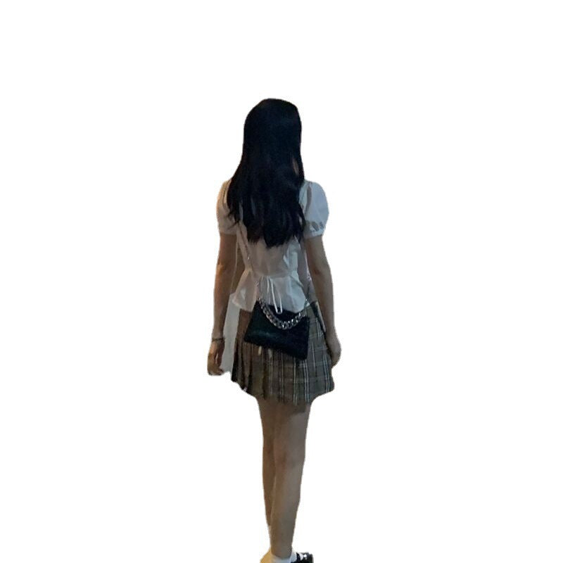 White Short-sleeved Bubble Sleeve Shirt Women