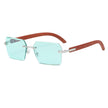 Vintage Wood Grain Temples Cut-Edge Crystal Statement Square Sunglasses
