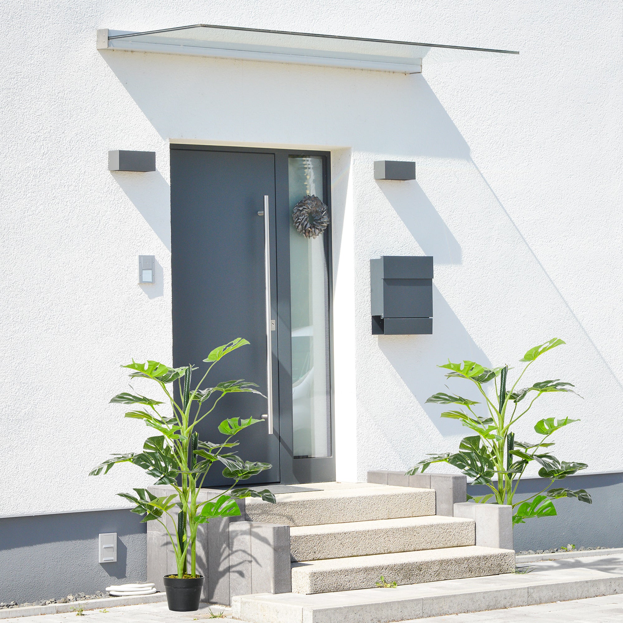 100cm/3.3FT Artificial Monstera Tree Decorative Cheese Plant 21 Leaves With Nursery Pot, Fake Tropical Palm Tree For Indoor Outdoor Décor, Set Of 2