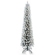 5FT 6FT 7FT Pre-Lit Flocked Pencil Christmas Tree, Artificial Fir Snow Slim Skinny Christmas Tree For Home, Office, Party Decoration WITH Branch Tips AND Warm White Lights, Metal Base