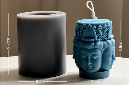 Three Faced Buddha Head Chinese Element Shape Candle Diy Silicone Mold