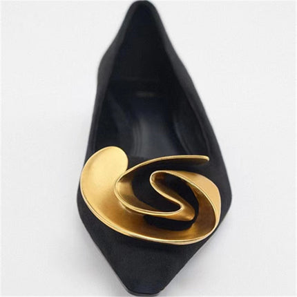 Women's Shoes Black High Heels Flower Suede