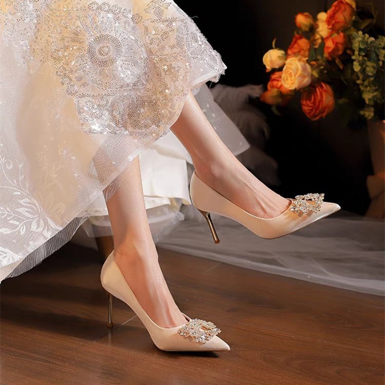 Pointed High Heels Women's Stiletto Heel New Wedding Shoes Xiuhe Wedding Dress Annual Meeting Pumps
