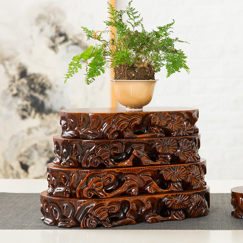 Solid Wood Base Buddha Statue Decoration Wooden Flower Stand