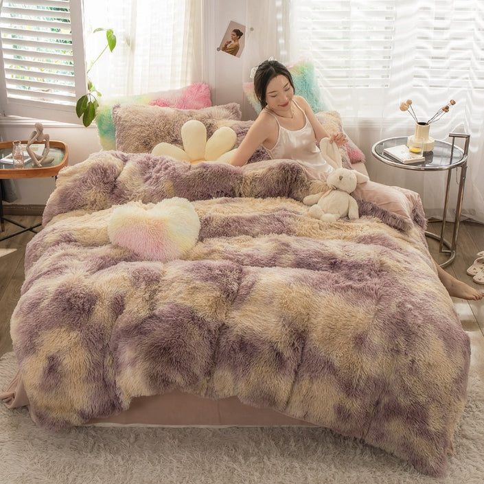 Mink Velvet Four-piece Printing Thickened Warm Bedding