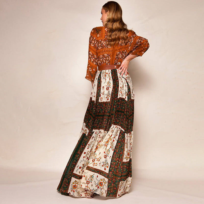 Long-sleeved long split skirt