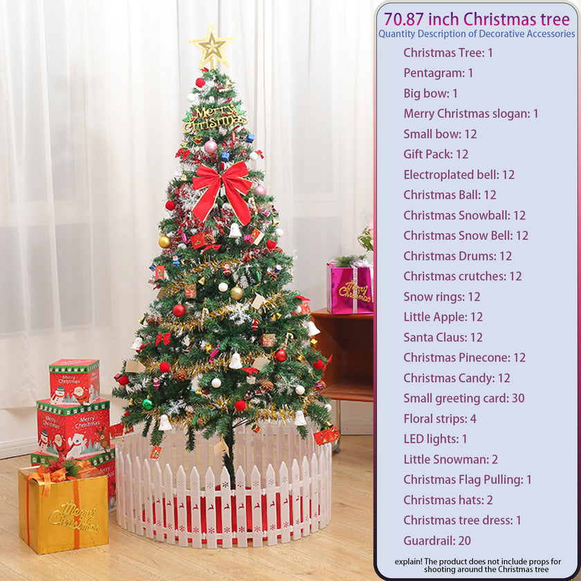 6ft Artificial Christmas Tree With LED Energy-saving Lights, Including 195 Pendant Tree Skirts And Guardrails
