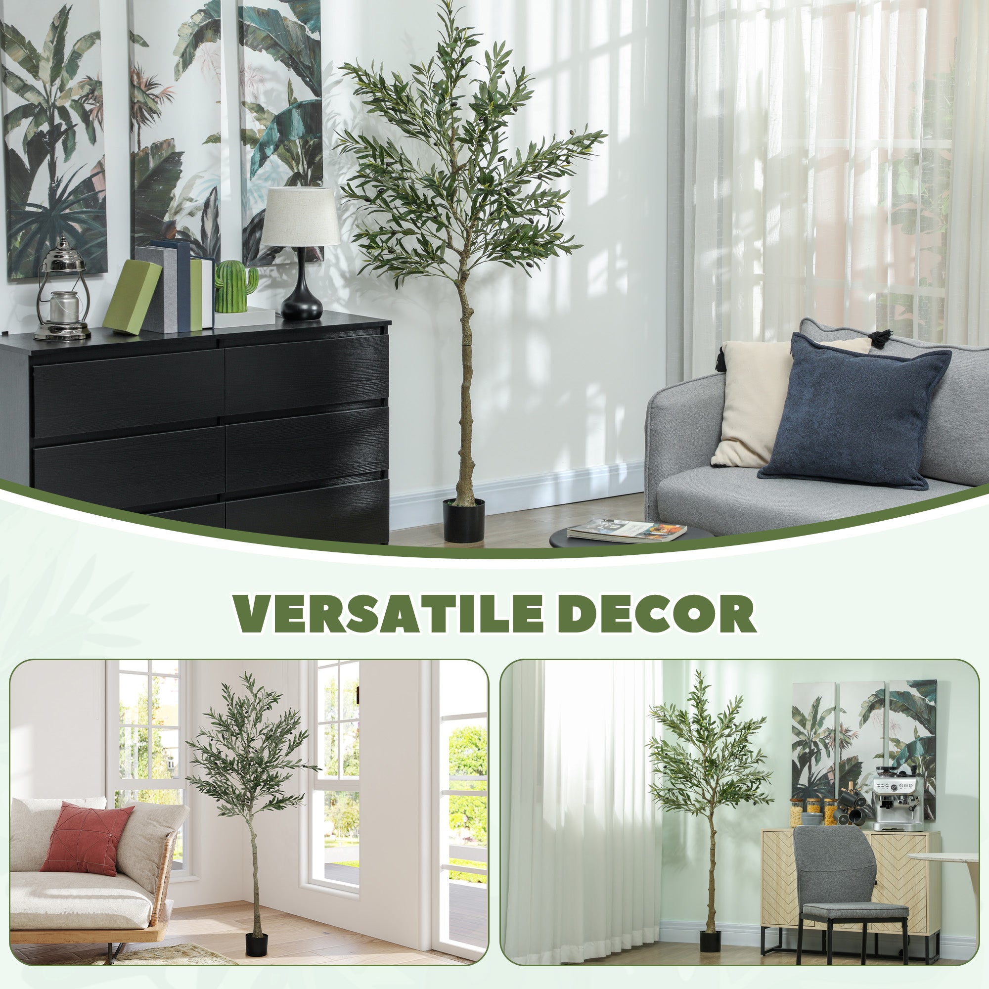6ft Artificial Olive Tree in Pot with Silk Leaves, Fruits, Faux Tree, Indoor Fake Plant for Home, Office, Living Room