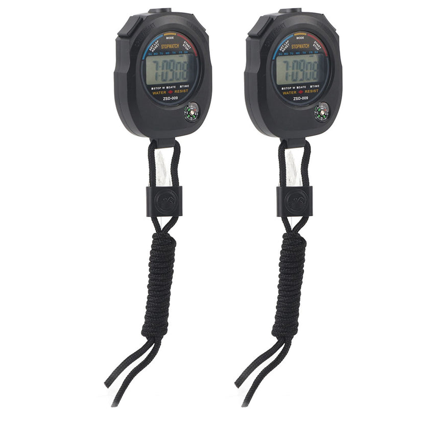 2 PCS Multifunctional Handheld Digital LCD Stopwatch Timer for Sports/Running/Racing/Swimming