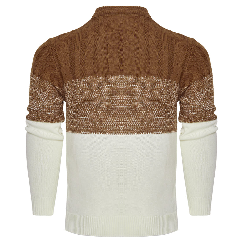 Men's Casual Color Block Long Sleeve Cable Knit Pullover Sweater