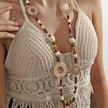 Fashionable All-match Ethnic Style Accessories Bohemian Vacation Style Random Wooden Bead Beaded Grass Woven Long Necklace