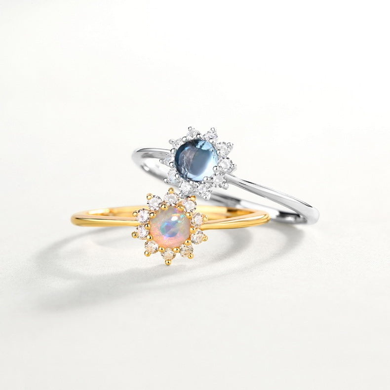 Blue Topaz Sunflower  Ring Ring