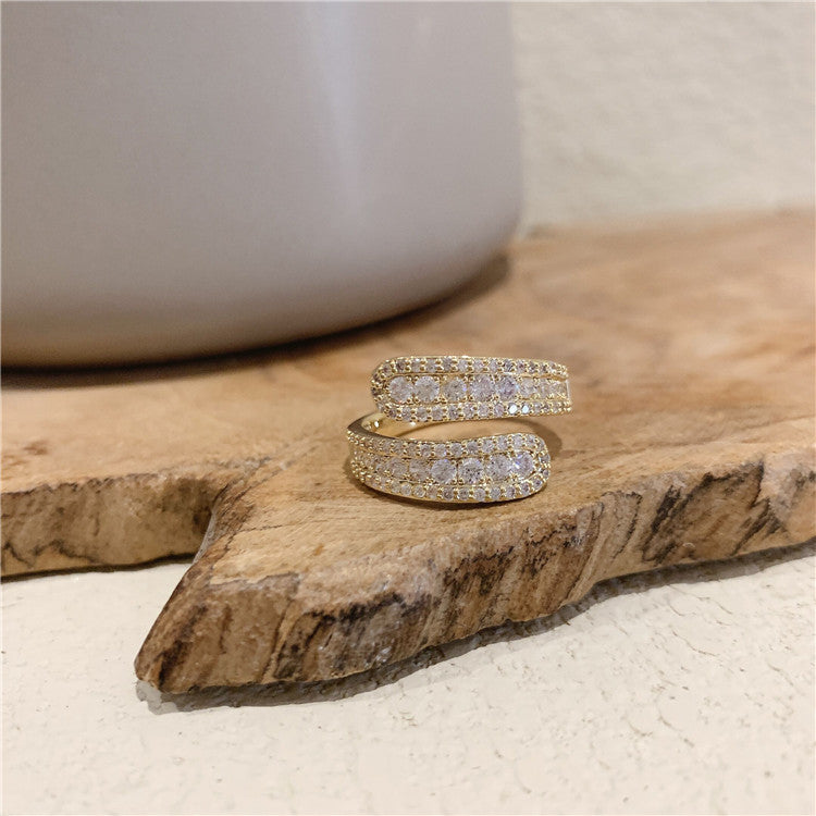 French Style Micro Inlaid Zircon Wave Twisted Ring For Women