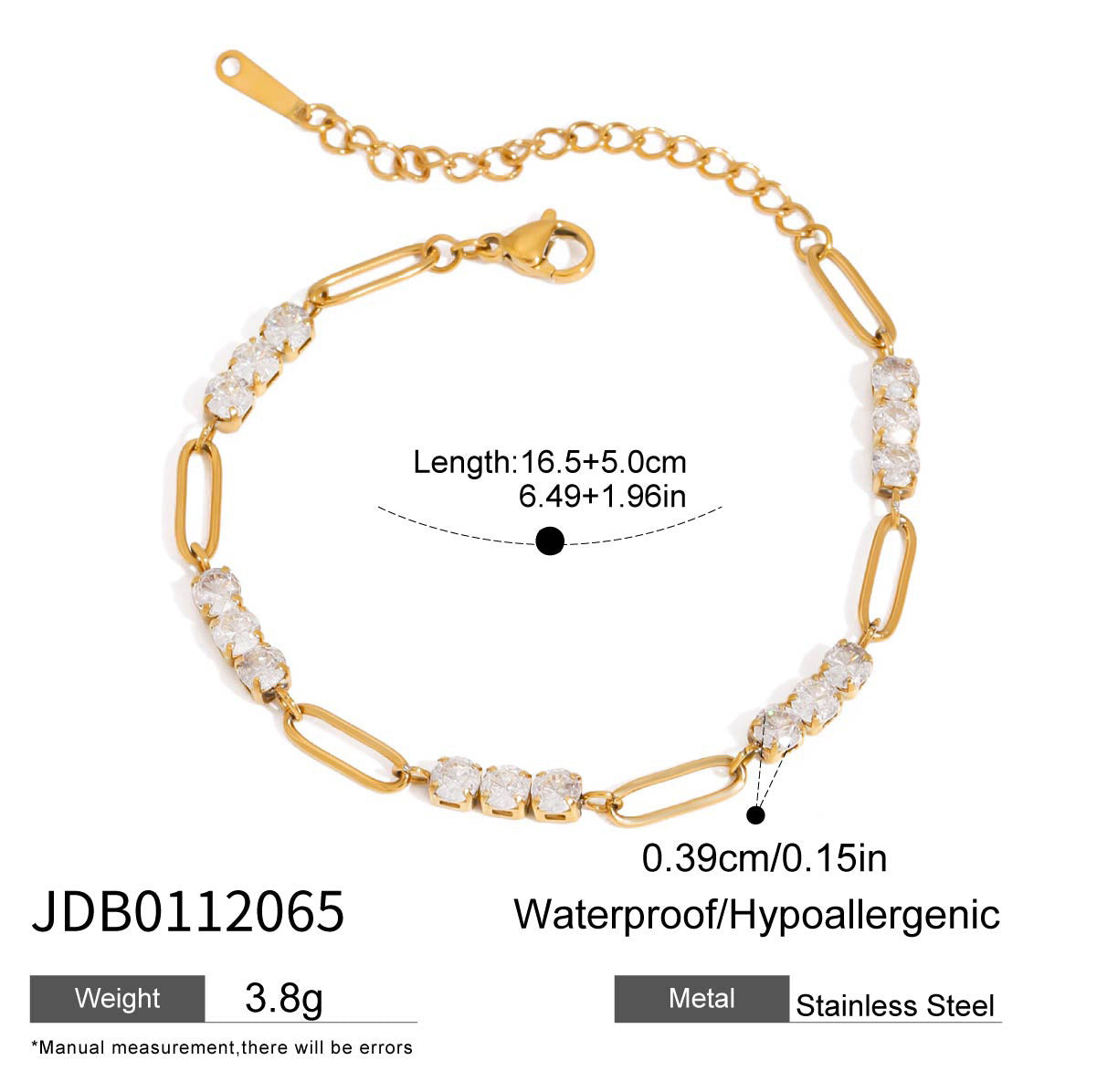 Stainless Steel Full Diamond Tennis Chain Women's Bracelet