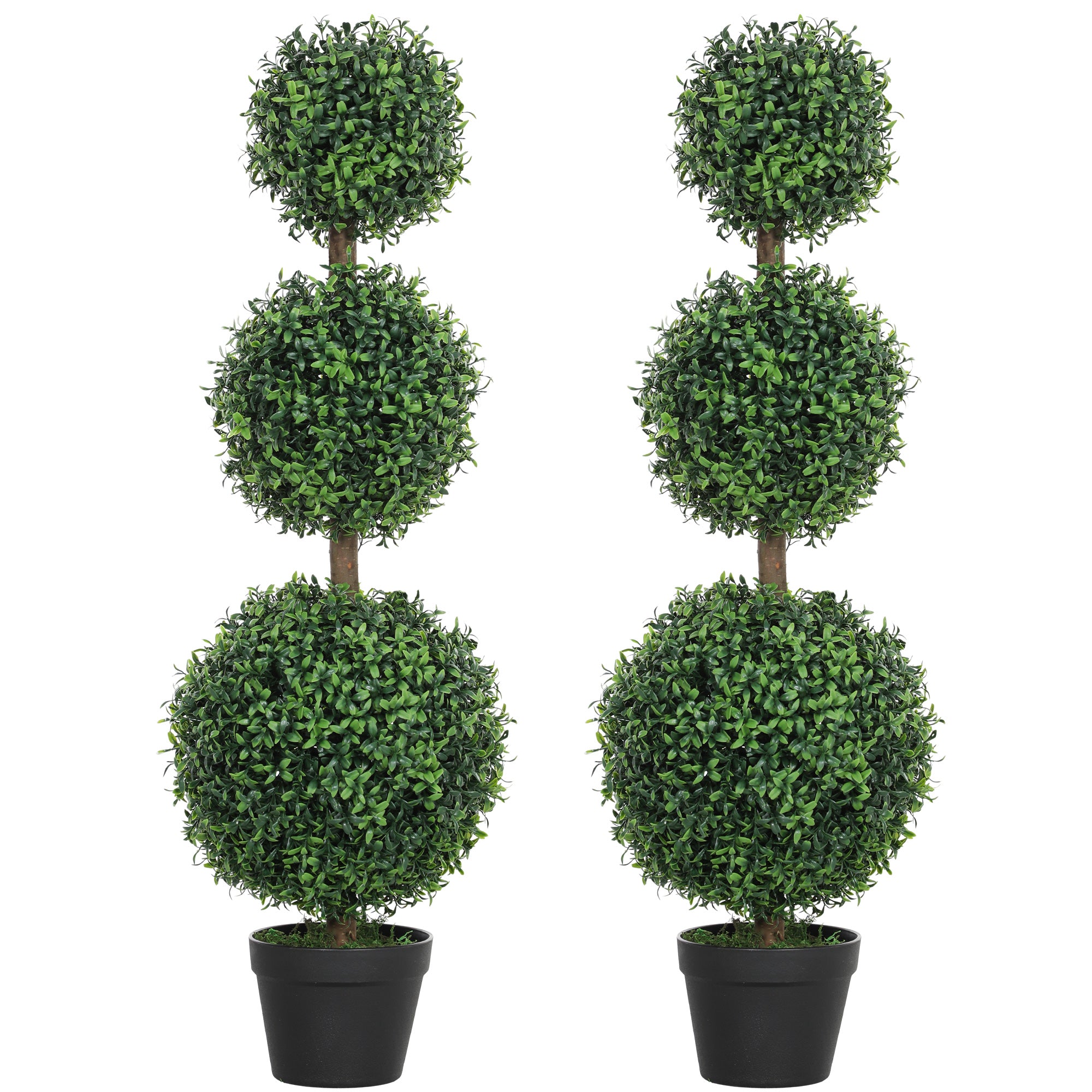 Set Of 2 Decorative Artificial Trees, Topiary Ball-shaped Boxwood Trees In Pot, Fake Plants For Home Indoor Outdoor Decor, 100cm, 3 Tree Balls