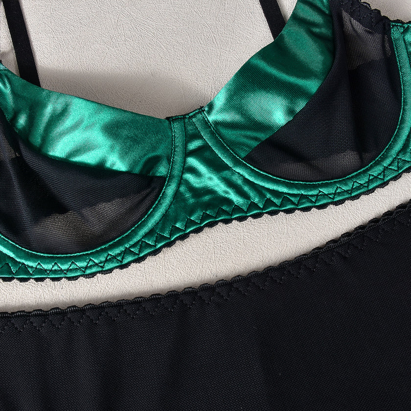 Women's Fashion High Elastic Satin Stitching Mesh Belt Steel Ring Underwear Suit