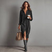 Turn-Down Collar Buttons Chic Casual Dress, Women Spring Autumn Solid Simple Party Dress, Long Sleeve Holiday Ladies Dress