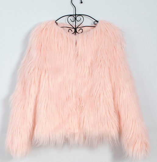 ladies fur coat long-sleeved women drift coat jacket wool coat V word collar