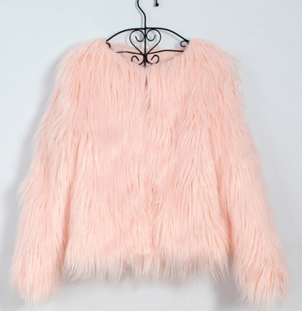 ladies fur coat long-sleeved women drift coat jacket wool coat V word collar