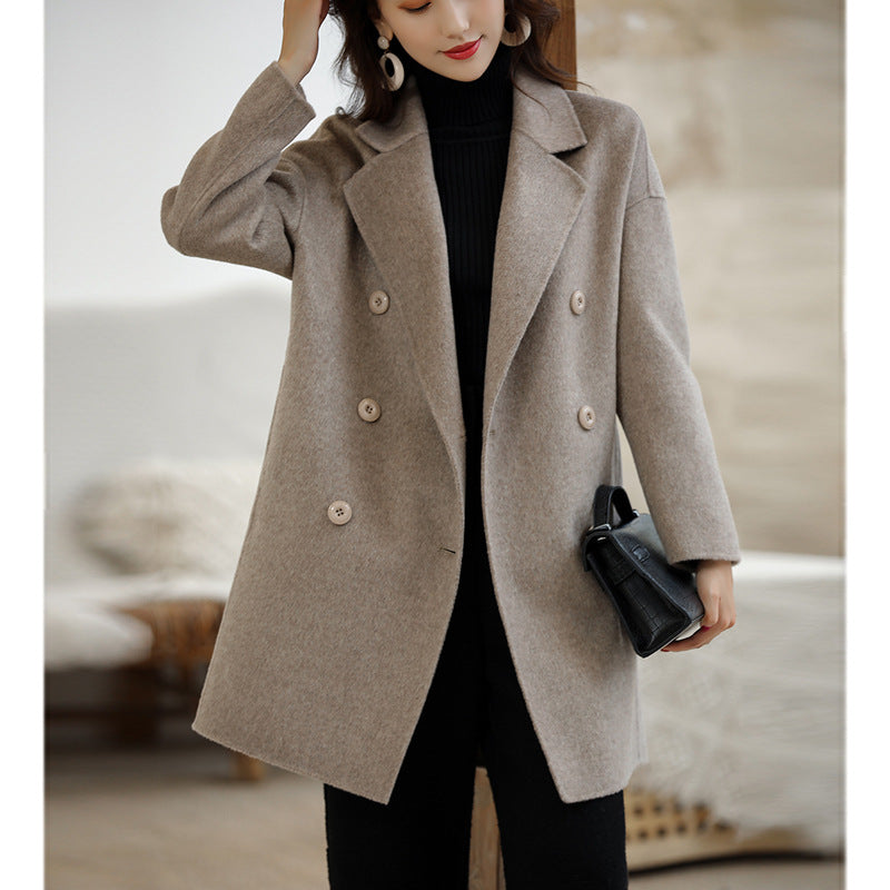 Double-breasted double-faced cashmere coat