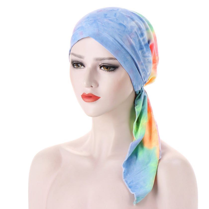 Curved Tail Turban Hat Flower Cloth Pullover