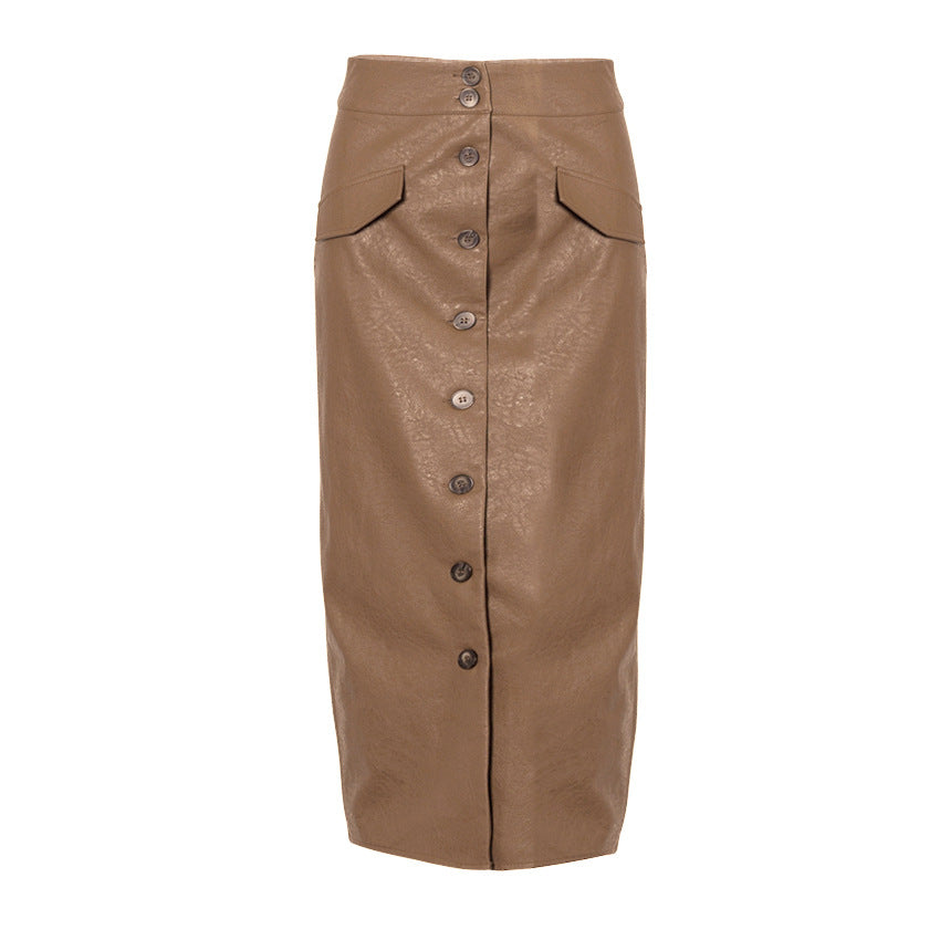 Retro slim leather skirt