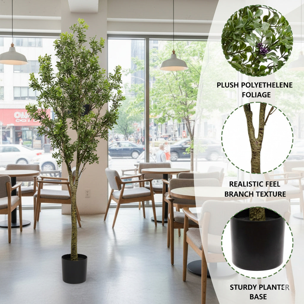 6FT Artificial Tree Indoor Decor Faux Potted Plant With Natural Look Leaves For Home Living Room Bedroom Office Easy Assembly