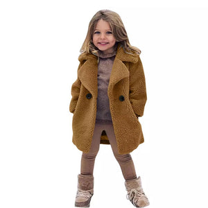 Girls' Fashion Lapel Solid Color Trench Coat