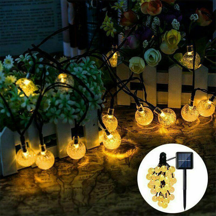 12M LED SOLAR POWERED Retro Bulb String Lights Garden Fairy Ball Outdoor Lamp