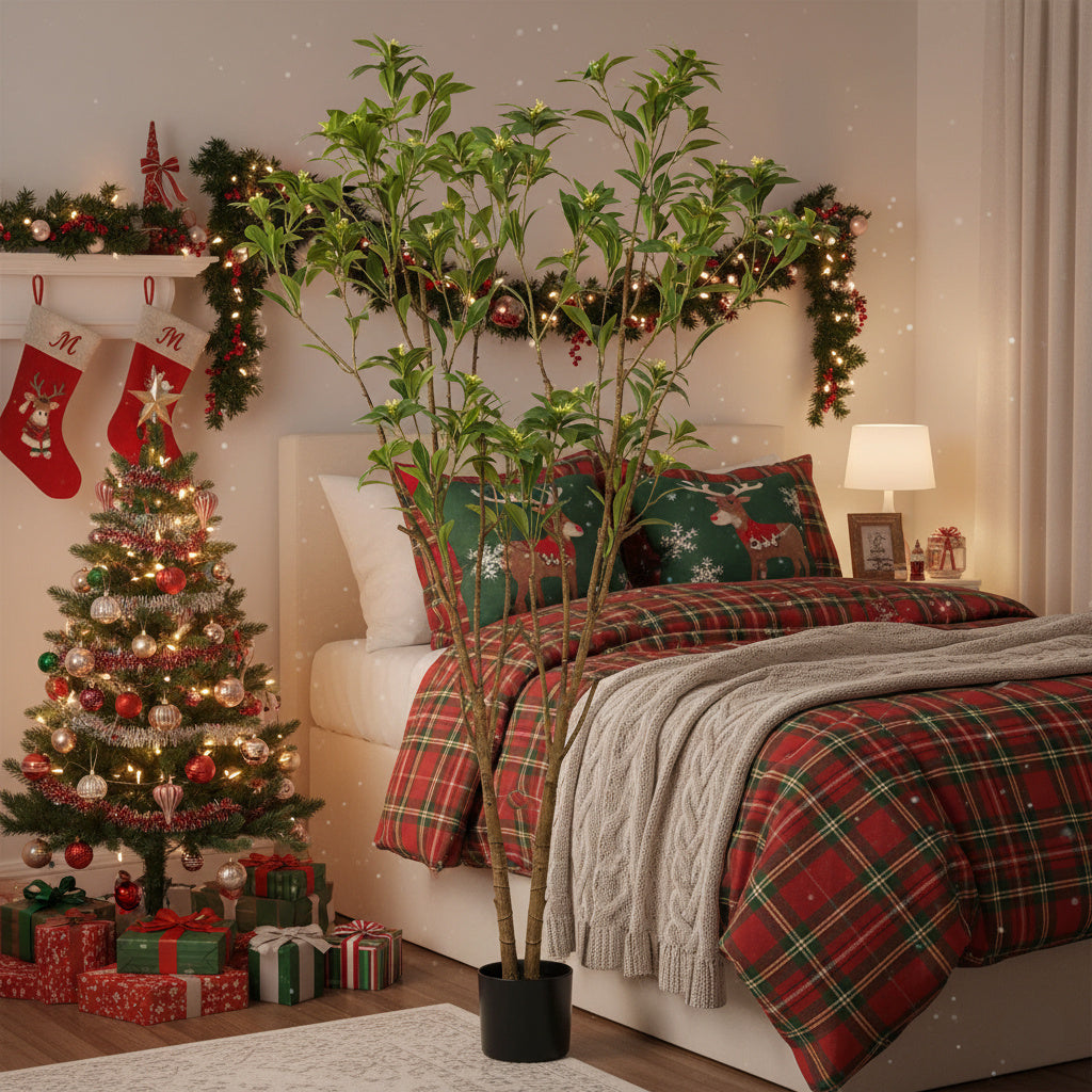 5.2FT Artificial Tree Natural Look Citrus Faux Tree Artificial Floor Plant W Leaves & Flowers For Home Office Patio Decor