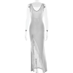 Ribbon Women Backless High Slit Dress