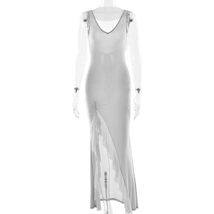 Ribbon Women Backless High Slit Dress