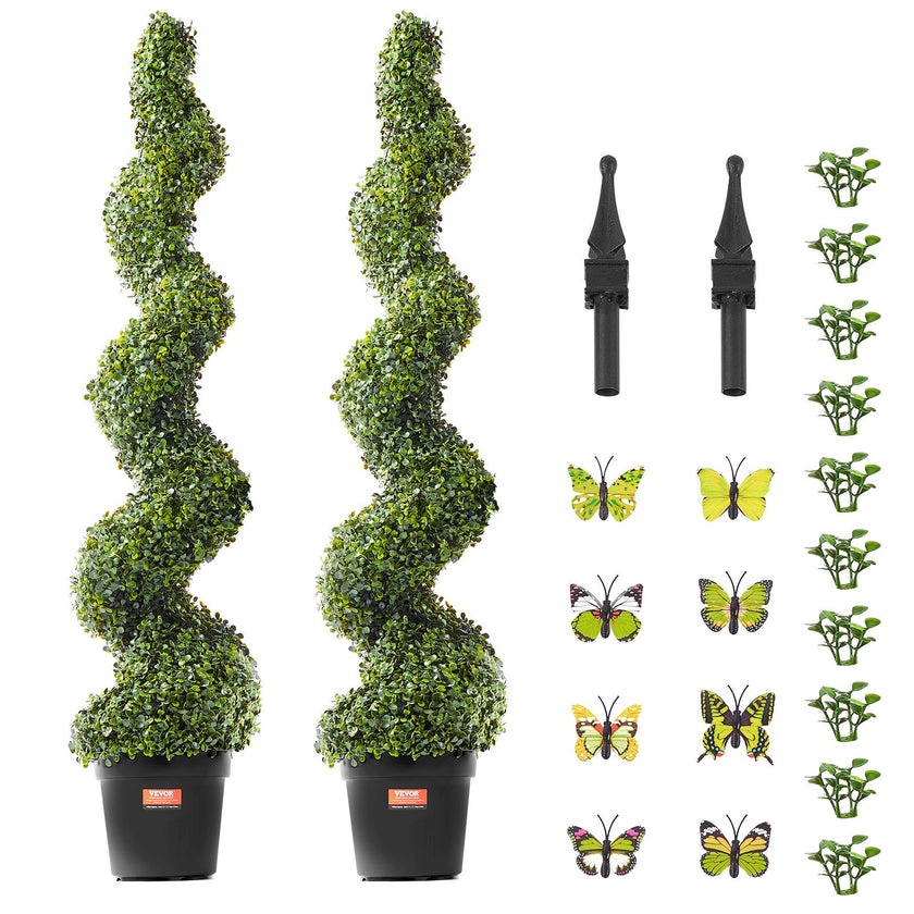VEVOR 2 Pack 5' Artificial Boxwood Topiary Tree Faux Plant UV Decor In Outdoor