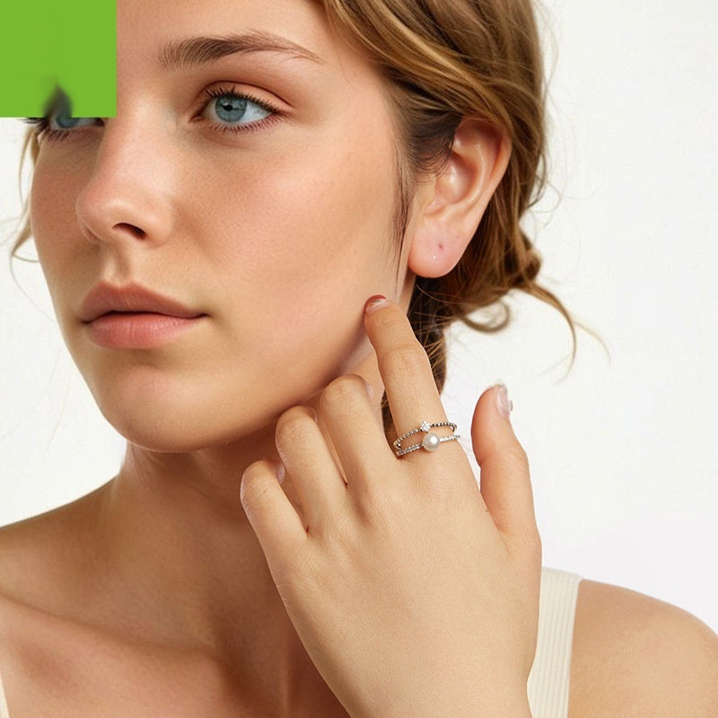 Silver Ziyun Original Design Double Layer Natural Freshwater Pearl Ring S925 Sterling Silver Stacked Entry Lux Elegant Ring Shank